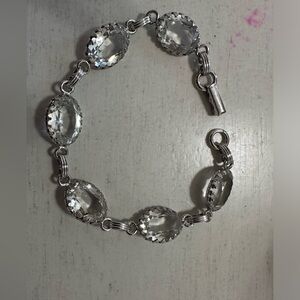 Vintage Sterling Brand 7.5" Bracelet Clear Oval Stones